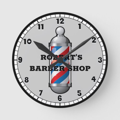 Barber Shop Barber Pole Custom Round Clock