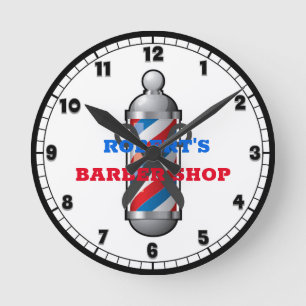 Barber Shop Barber Pole Custom Round Clock