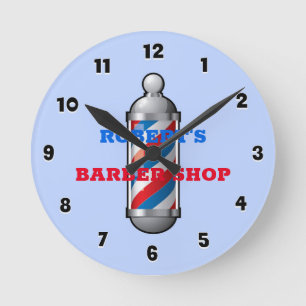 Barber Shop Barber Pole Custom Round Clock