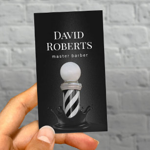 Barber Shop Barber Pole Elegant Black Barbershop Business Card