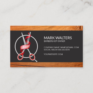 Barber Shop Barber Pole Wood Barber Scissors Business Card