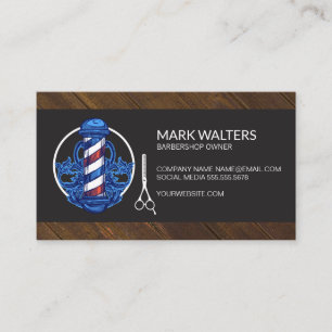 Barber Shop   Barber Pole   Wood Trim Business Card