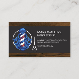 Barber Shop Barber Pole Wood Trim Business Card