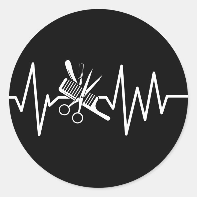 Barber Shop - Barber Scissors Comb Heartbeat Class Classic Round Sticker (Front)