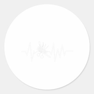 Barber Shop - Barber Scissors Comb Heartbeat Classic Round Sticker