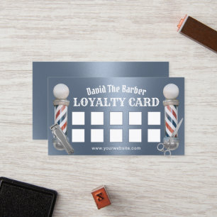 Barber Shop Barbershop Metallic Dusty Blue Loyalty Card