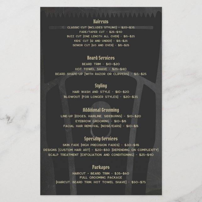 Barber Shop Barbershop Price List Service Menu  Flyer (Front)