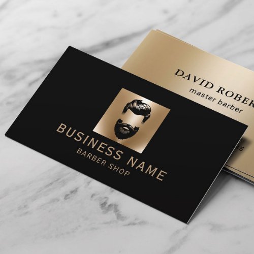 Barber Shop Beard Man Hair Stylist Black  Gold Business Card