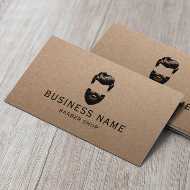 Barber Shop Beard Man Hair Stylist Rustic Kraft Business Card (Creator Uploaded)