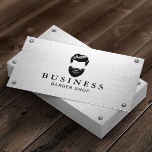 Barber Shop Beard Man Logo Metal Hair Stylist Business Card