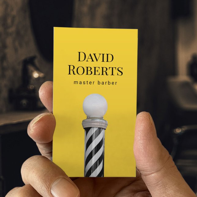 Barber Shop Black Barber Pole Minimalist Hair Business Card (Creator Uploaded)