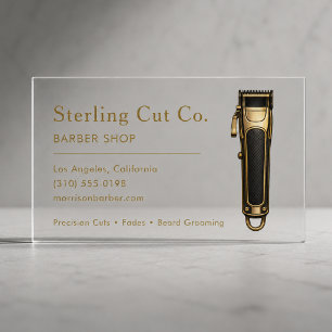 Barber Shop Black Gold Professional Clear Business Cards