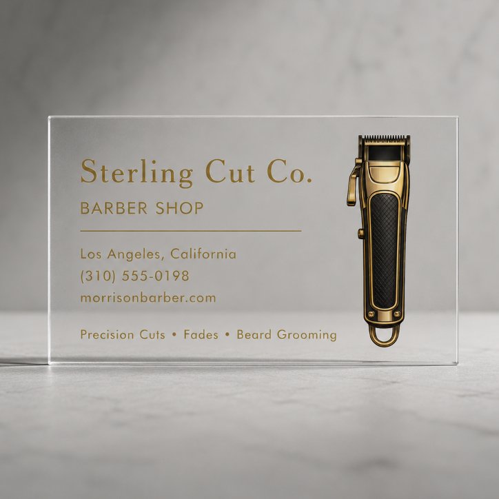Barber Shop Black Gold Professional Clear Business Cards