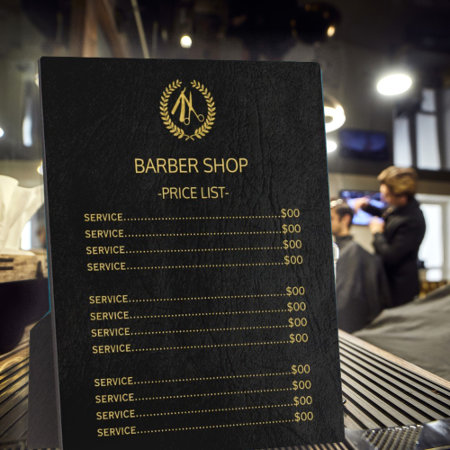 Barber Shop Black Leather Look Price List Plaque
