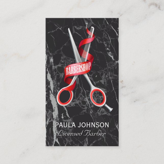 Barber Shop | Black Marble Business Card (Front)