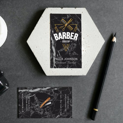 Barber Shop  Black Marble Business Card