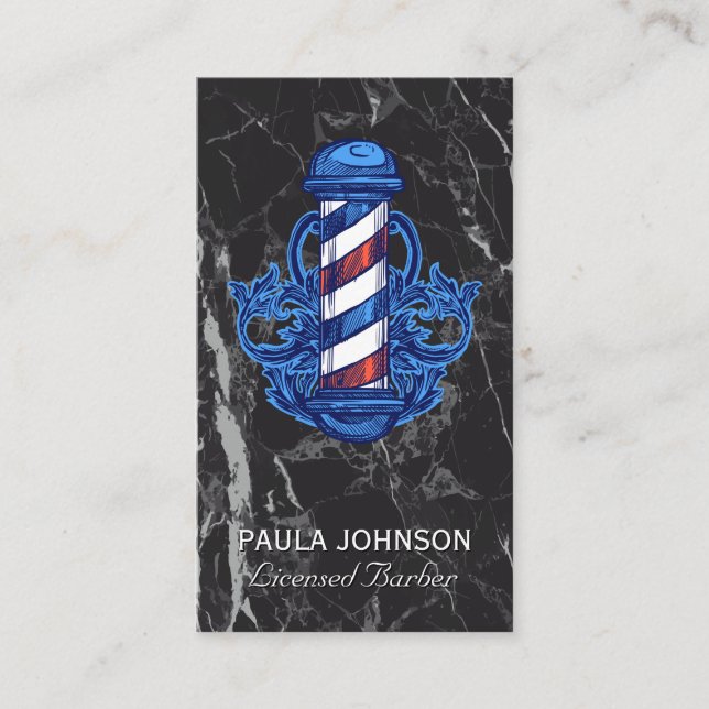 Barber Shop | Black Marble Business Card (Front)