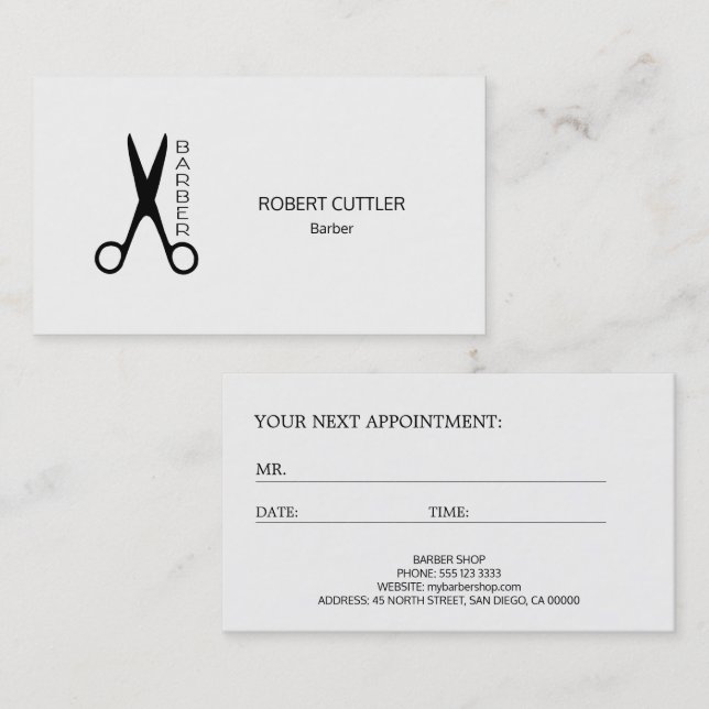 Barber shop black white logo appointment template card (Front/Back)