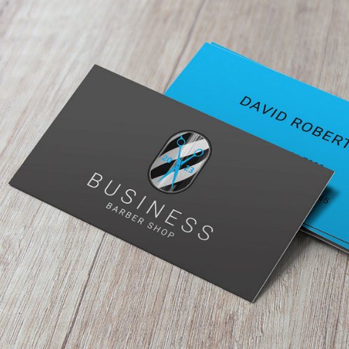 Barber Shop Blue Scissor Elegant Dark Hair Stylist Business Card