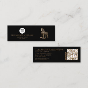 Barber Shop Bronze Mustang Qr Code Social Icons Mini Business Card