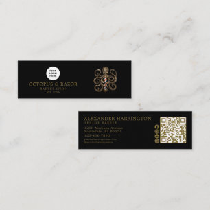Barber Shop Bronze Octopus Qr Code Social Icons Mini Business Card
