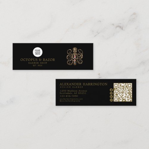 Barber Shop Bronze Octopus Qr Code Social Icons Mini Business Card