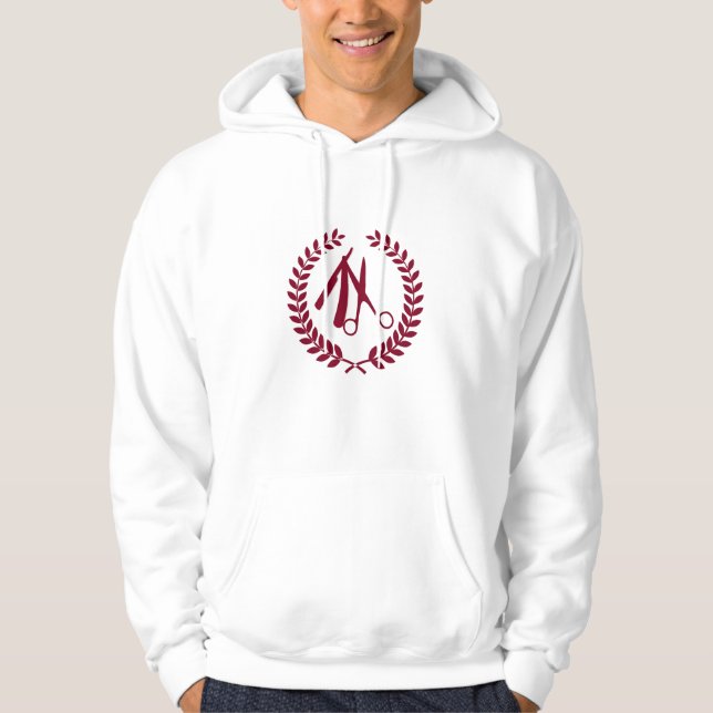Barber Shop Burgundy Scissors Logo Hoodie (Front)