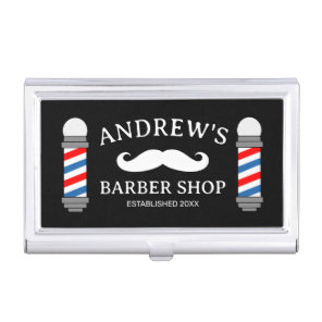Barber shop business card case with mustache logo
