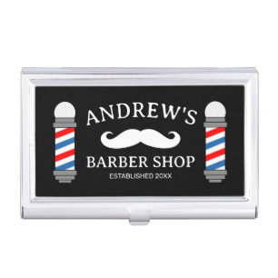 Barber shop business card case with mustache logo