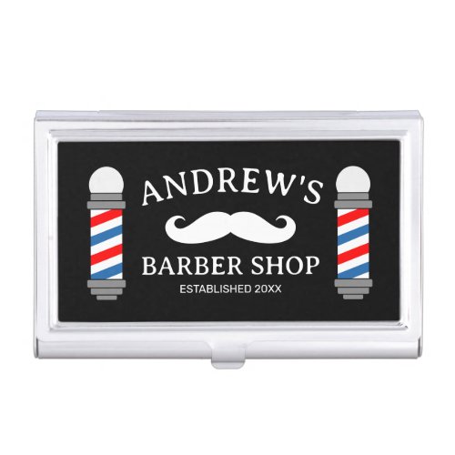 Barber shop business card case with mustache logo