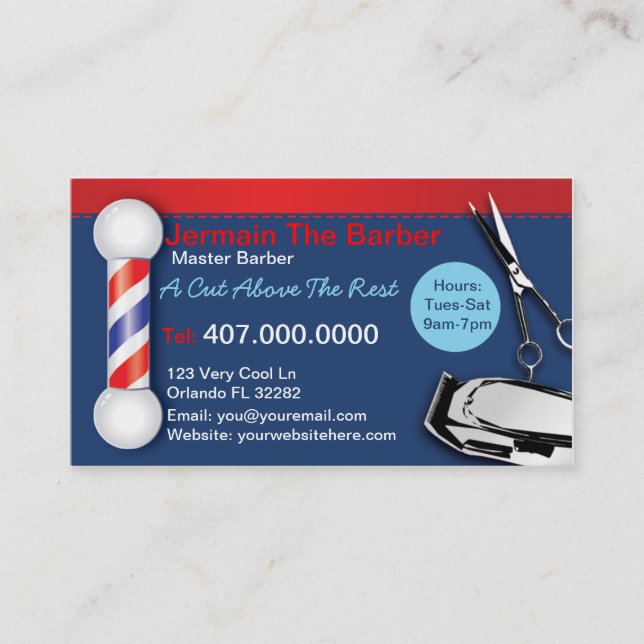 Barber Shop Business Cards (Barber pole clippers) (Front)