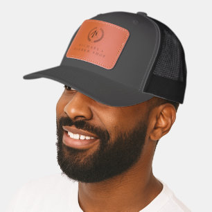 Barber shop business logo and name personalized leather patch hat