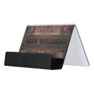Barber Shop Card Holder, Rustic Wood Look Desk Business Card Holder