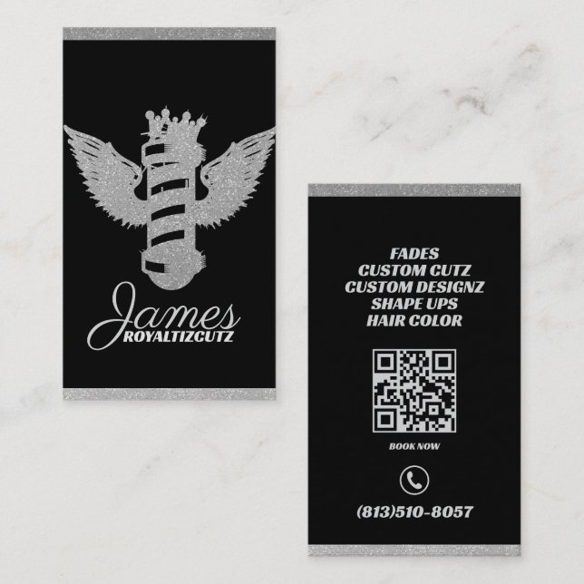 Barber Shop Crown Wings Sparkly Logo Professional Business Card (Front/Back)
