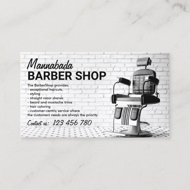 Barber shop custom black white and photo business card
