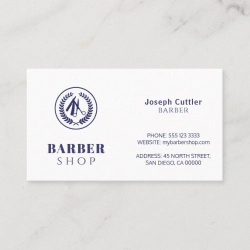 Barber shop custom logo simple modern navy white business card