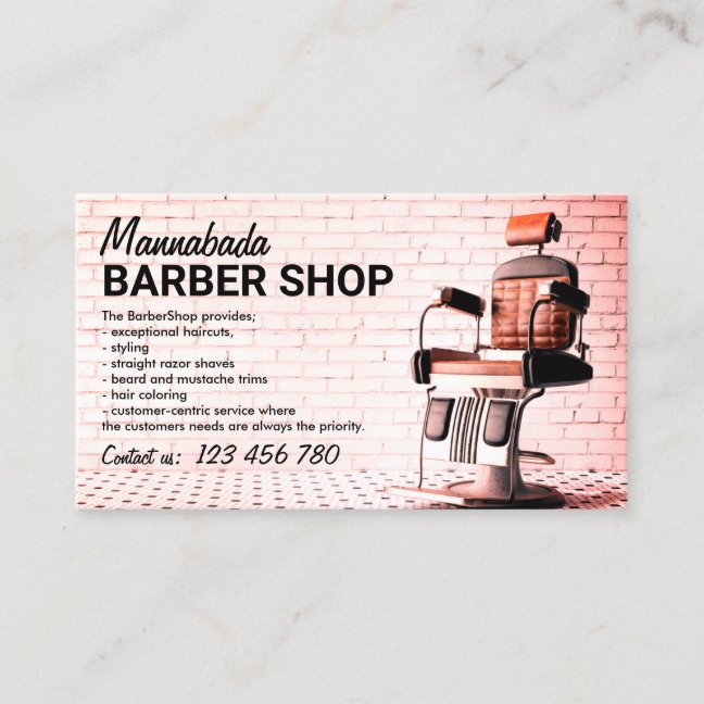 Barber shop custom photo pink business card
