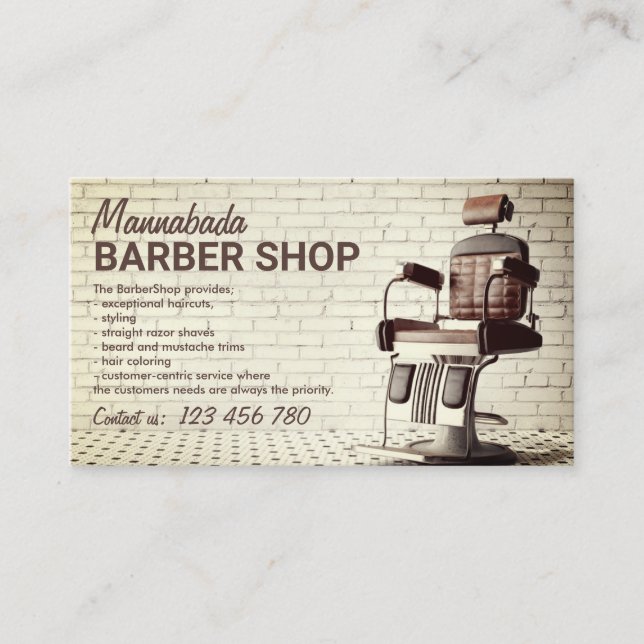 Barber shop custom photo retro business card (Front)