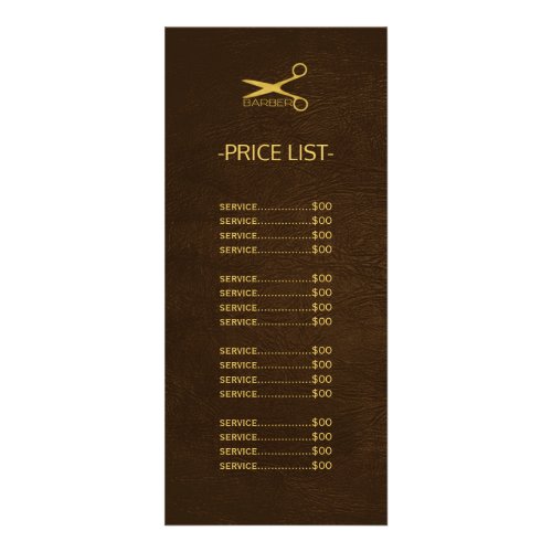 Barber shop dark brown leather look price list rack card