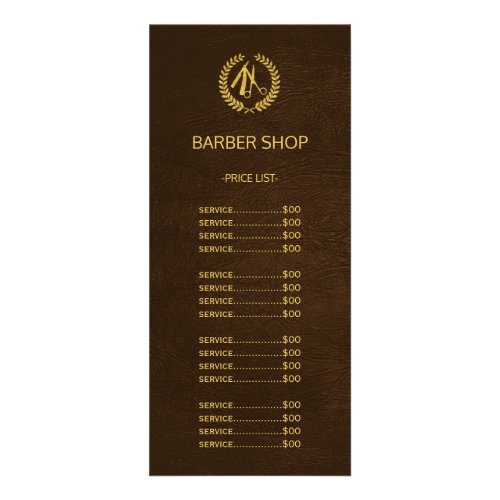 Barber shop dark brown leather look price list rack card