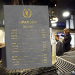 Barber shop dark grey leather look price list plaque<br><div class="desc">Luxury exclusive price list for a barber hairstylist shop in faux gold on a dark grey classy elegant leather look background. Please note that the leather look is printed.</div>
