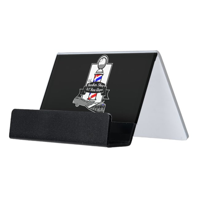 Barber Shop Desk Business Card Holder (Angled Front)
