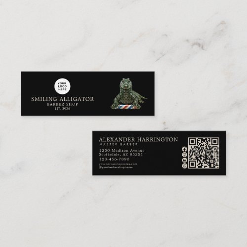 Barber Shop Emerald Alligator Qr Code Social Icons Mini Business Card