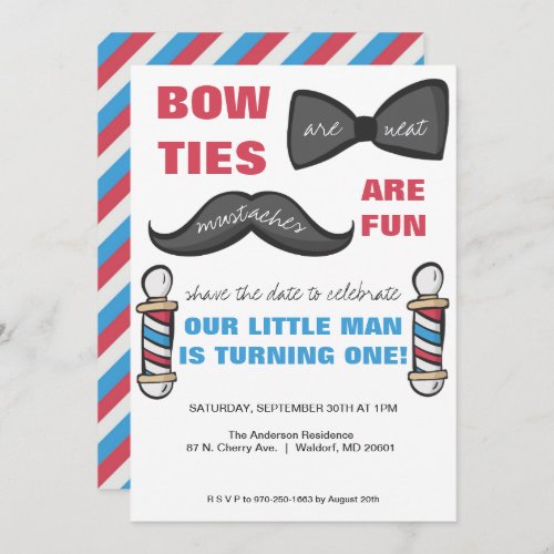 Barber Shop First Birthday Party Invitation
