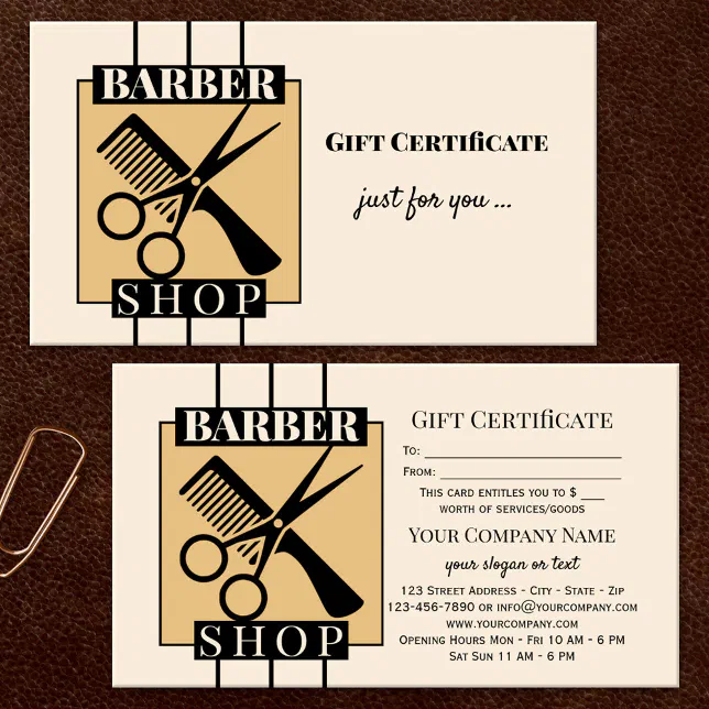 Barber Shop Gift Certificate Template Zazzle