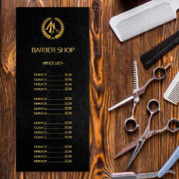 Barber shop gold black leather look price list rack card