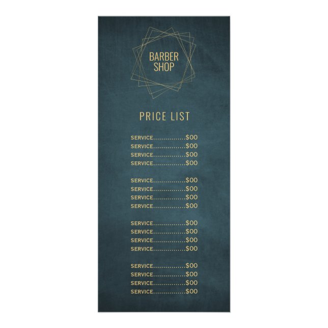 Barber shop gold navy elegant services list rack card (Front)