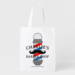 Barber shop grocery bag with mustache logo