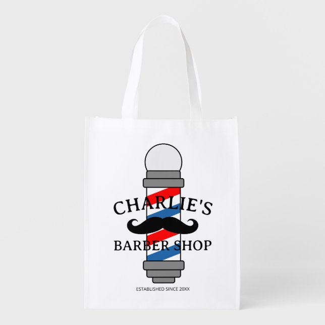 Barber shop grocery bag with mustache logo (Front)