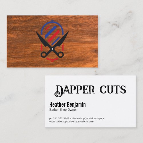 Barber Shop Hair Salon | Scissors | Wood Business Card